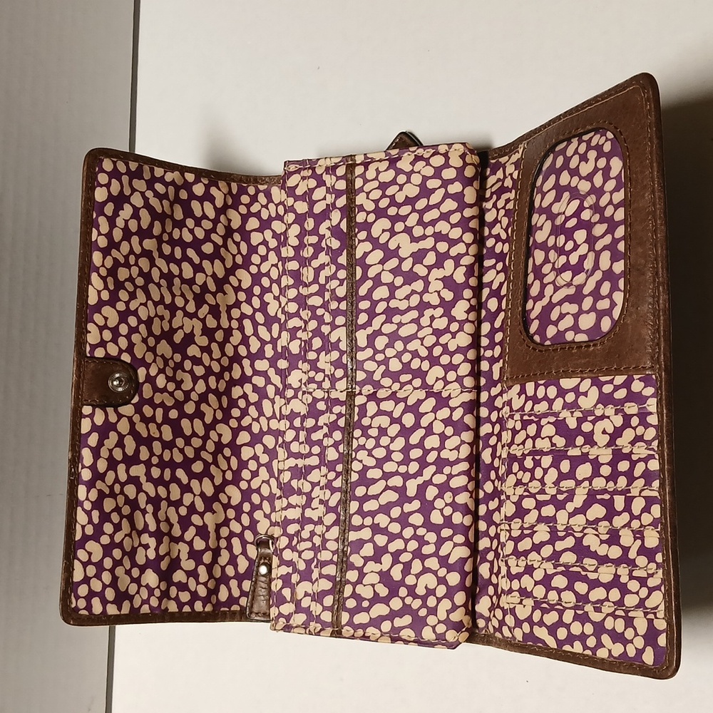 Fossil Vintage Brown Purple Bird Pattern Wallet GUC - Picture 8 of 12